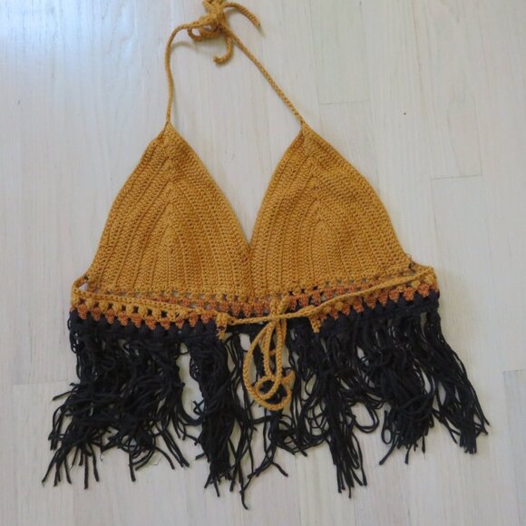 Boho Fringe Crochet Halter Top Fully Adjustable - Picture 3 of 3